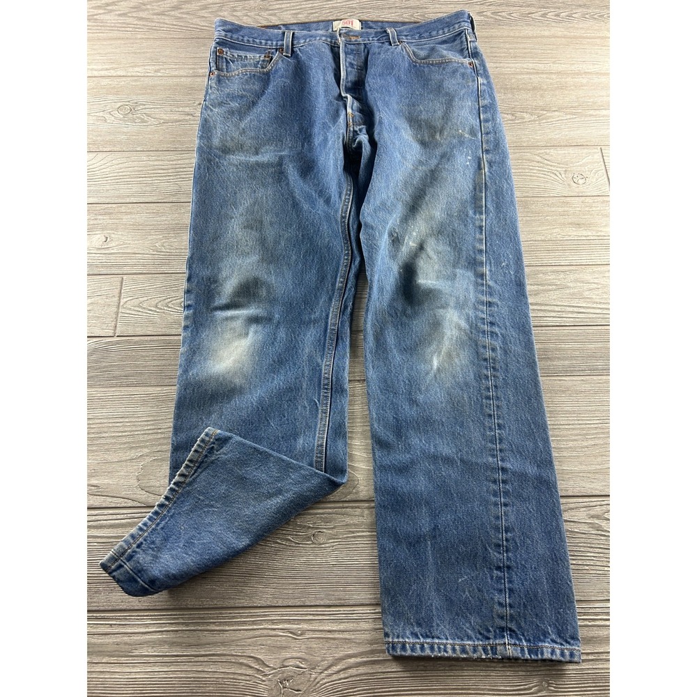 Levis 501 Jeans 38X33 Medium Wash Button Fly Straight Leg Classic Blue Denim Vtg